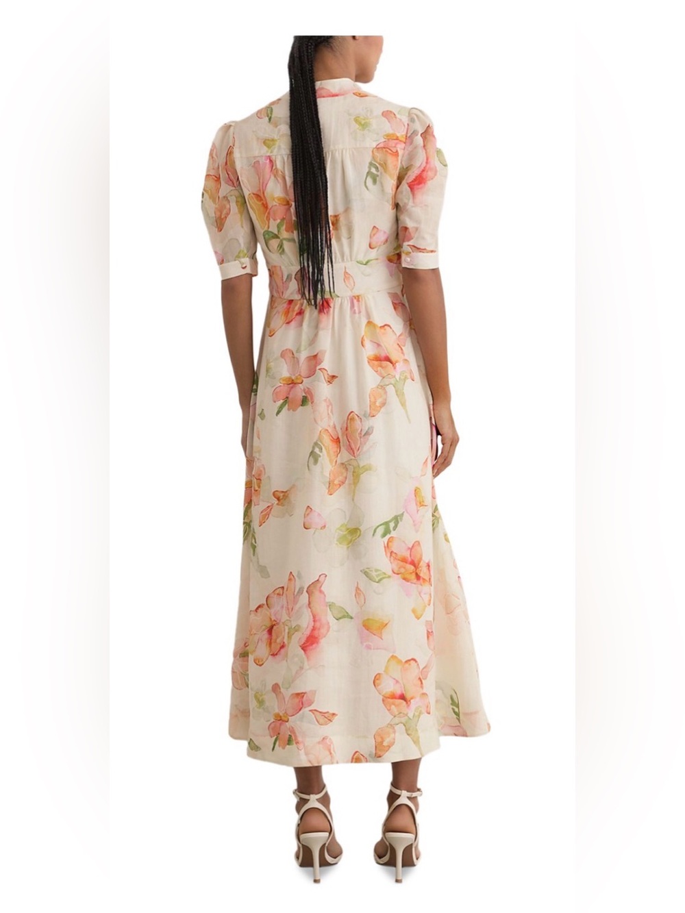 Reiss Poppy Floral Midi Dress in Ivory Cream/Pink - Picture 3 of 5